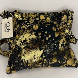 CoFi Genuine Leather Mollie Navy/Gold Leather Crossbody Clutch NWT